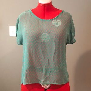 Green and Preach Neon Hi-Lo Sheer Shirt - Large
